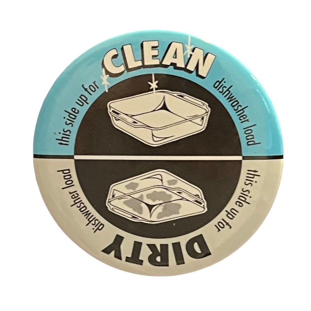 Vintage Blue White Clean Dirty Dishwasher Magnet 3" Kitchen Decor